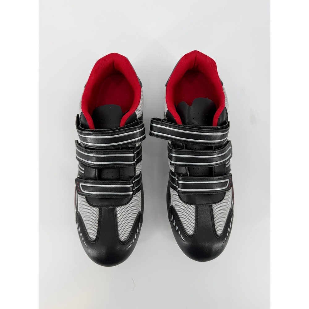 VENZO Road/Pelaton Cycling Shoes Black Silver Red‎ Triple Strap Size 11